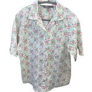Vtg Woolrich Medium Linen Cotton Rose Floral Blouse Cottagecore Grandmacore